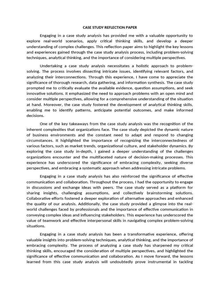 Case Study Reflection Paper | PDF