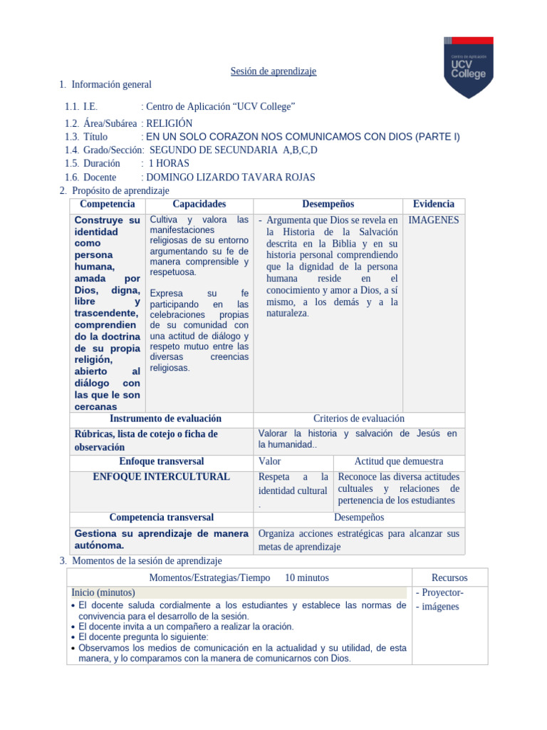 Sesion de Aprendizaje 2do Secundaria 2 Unidad 2024 | PDF | Aprendizaje ...