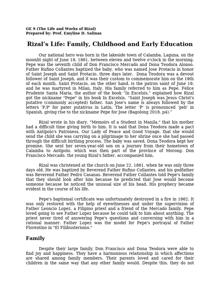 Rizals Life Family Childhood and Early Education | PDF