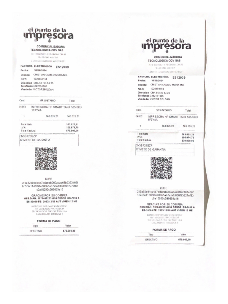 Factura De Compra De Impresora Pdf