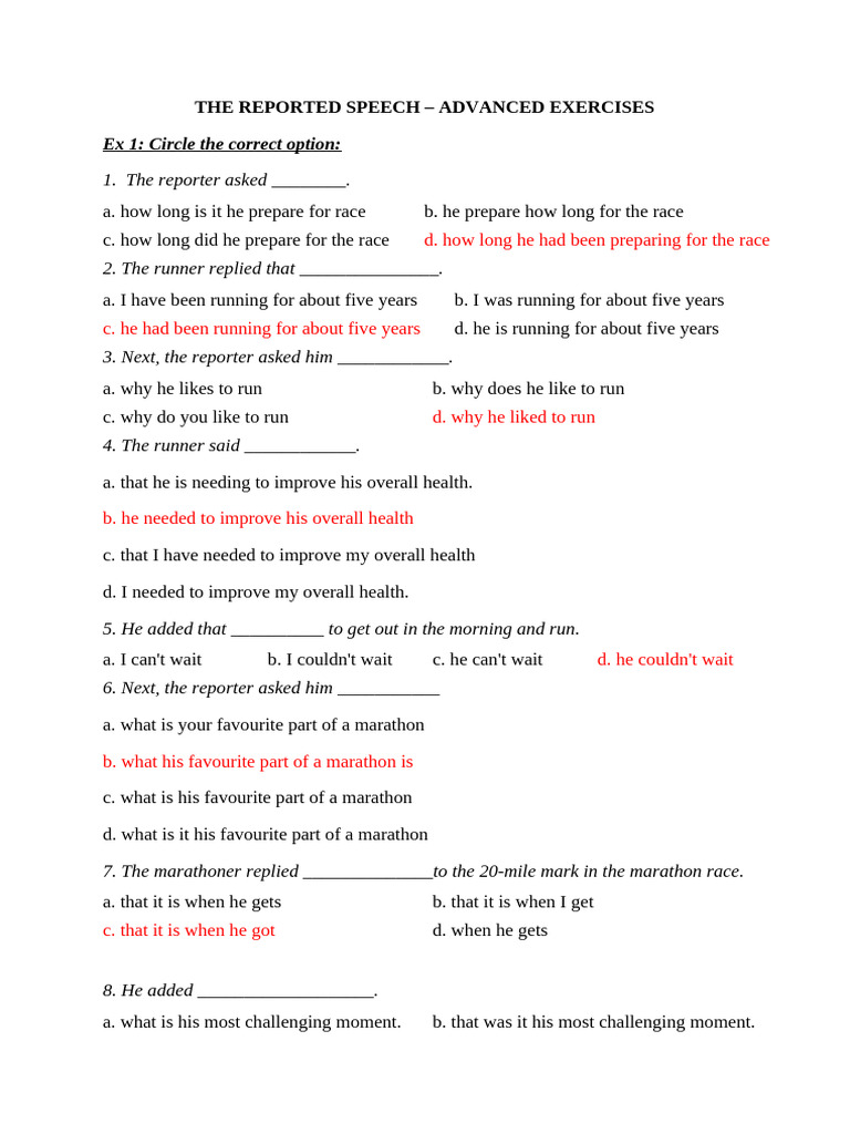 The Reported Speech Advanced Exercises Oct10 | PDF