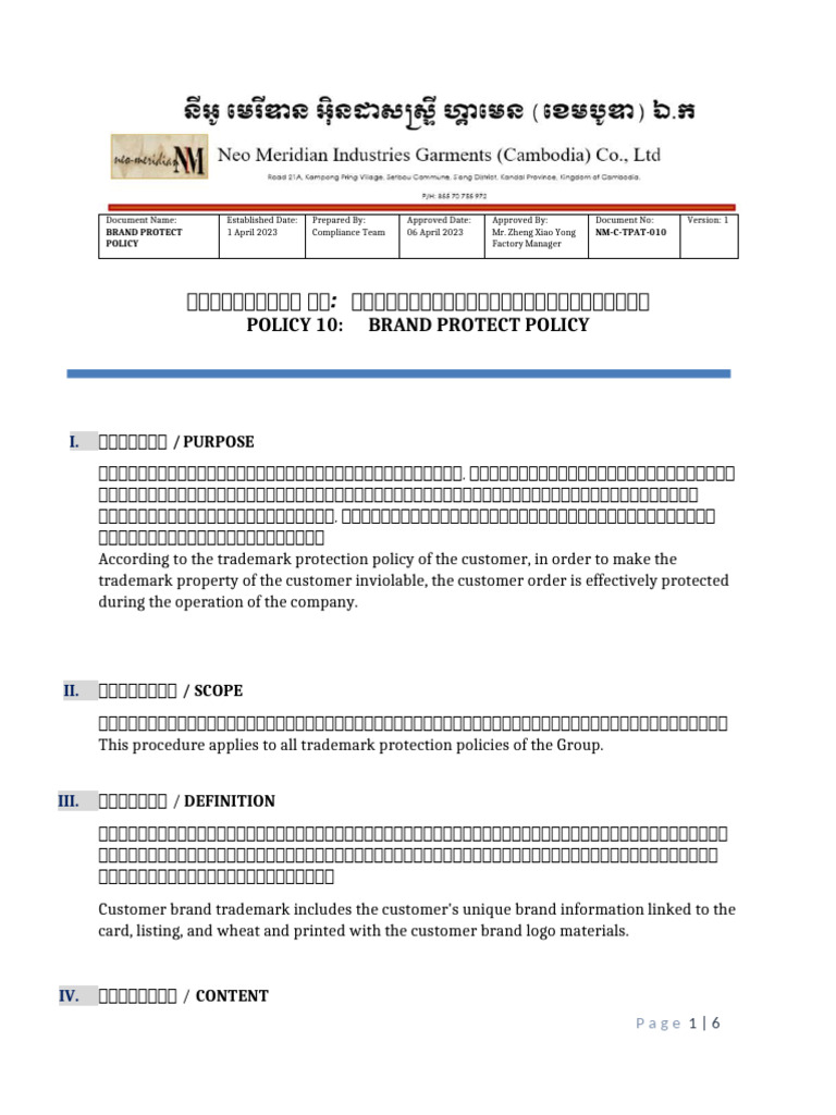 Brand Protection Policy Overview | PDF | Business