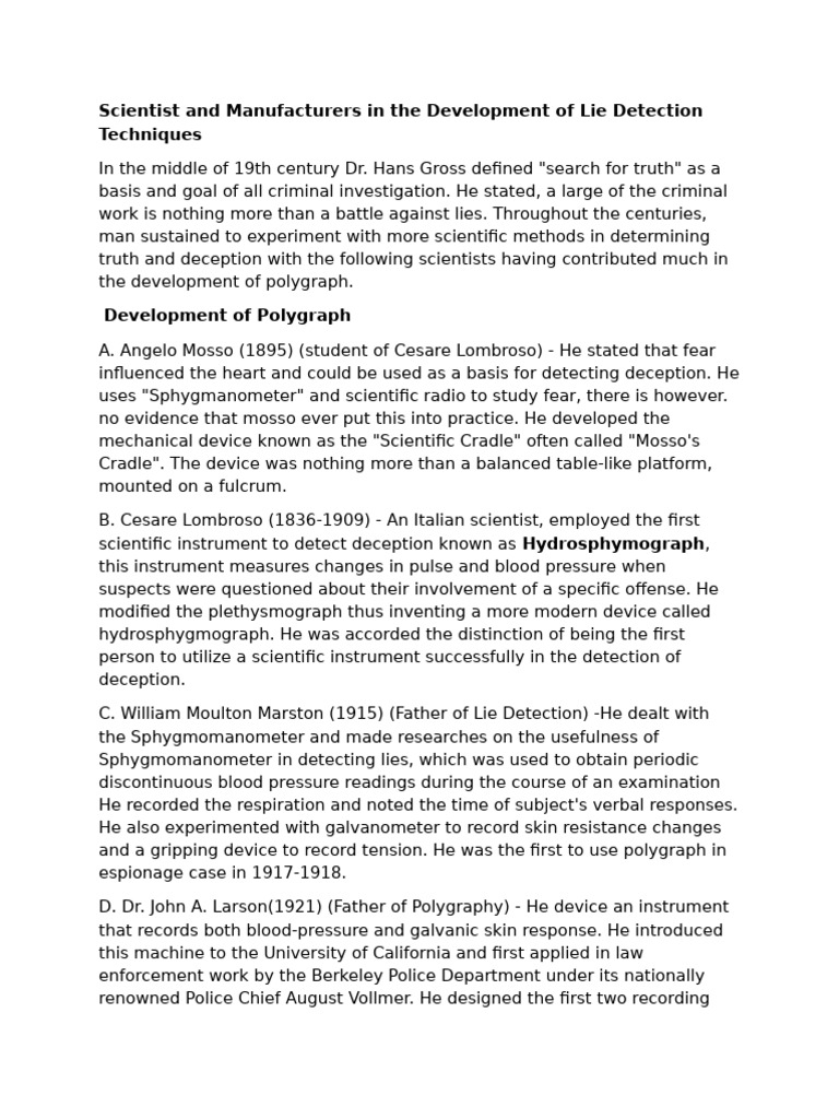 Developments On Polygraph Test | PDF