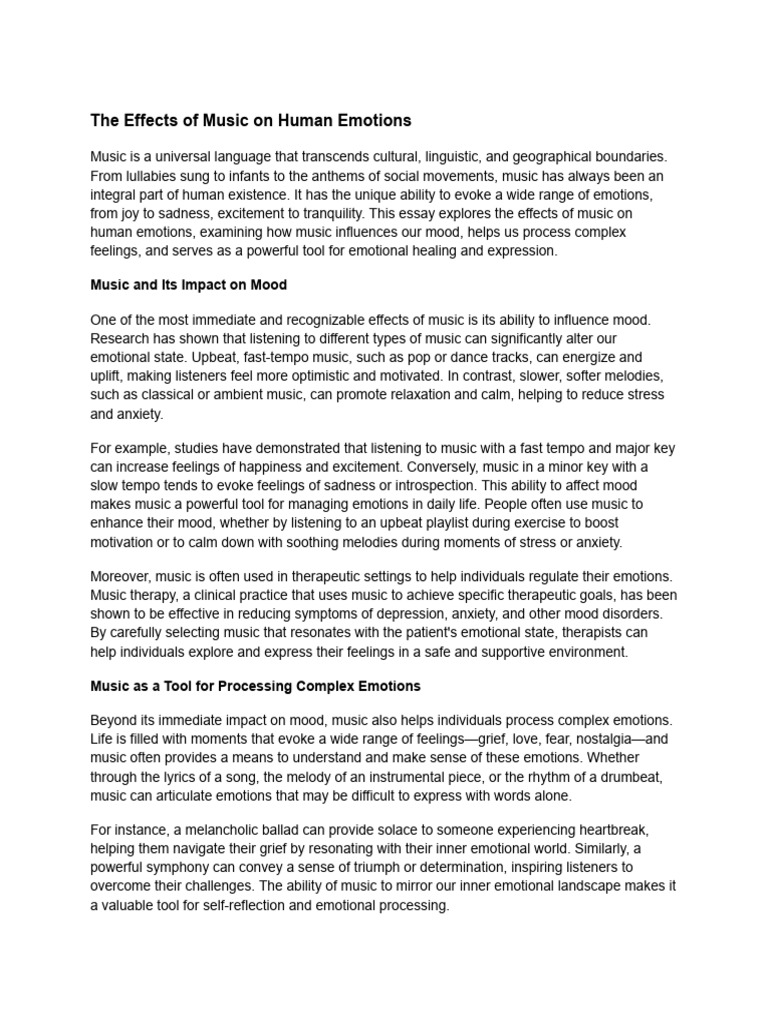 Effects of Music On Human Emotion | PDF