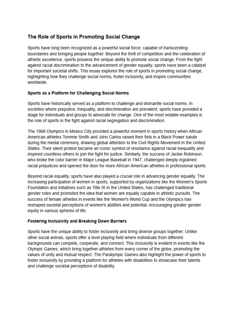 The Role of Sports in Promoting Social Change | PDF