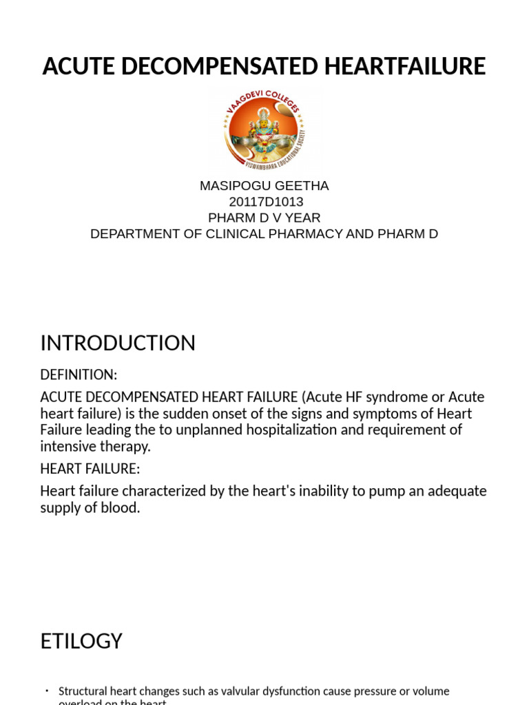 Acute Decompensated Heart Failure Guide | PDF | Heart | Wellness