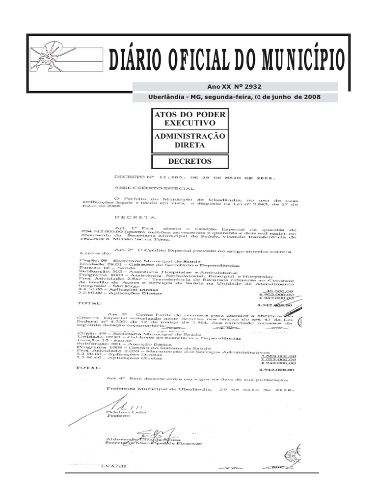 Diário Oficial Do Município: Atos Do Poder Executivo | PDF
