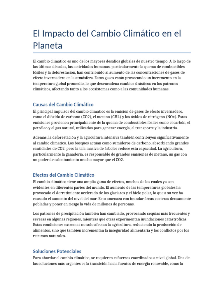 Causas y Soluciones al Cambio Climático | PDF | Gases de efecto ...
