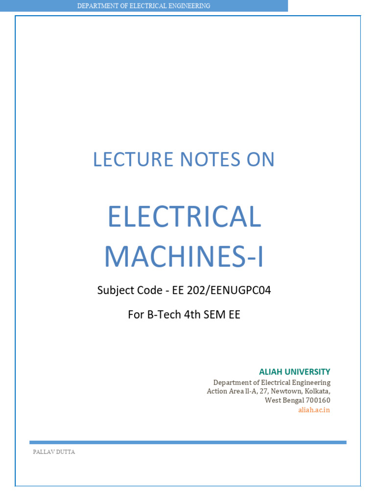 Lecture notes on electrical machines i pdf transformer science