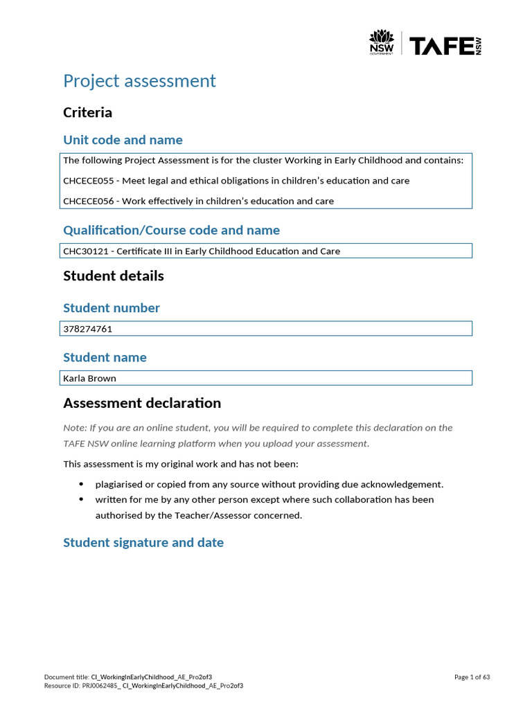 FINAL - CHCECE056 & CHCECE055 Assignment Answers | PDF | Nonverbal ...
