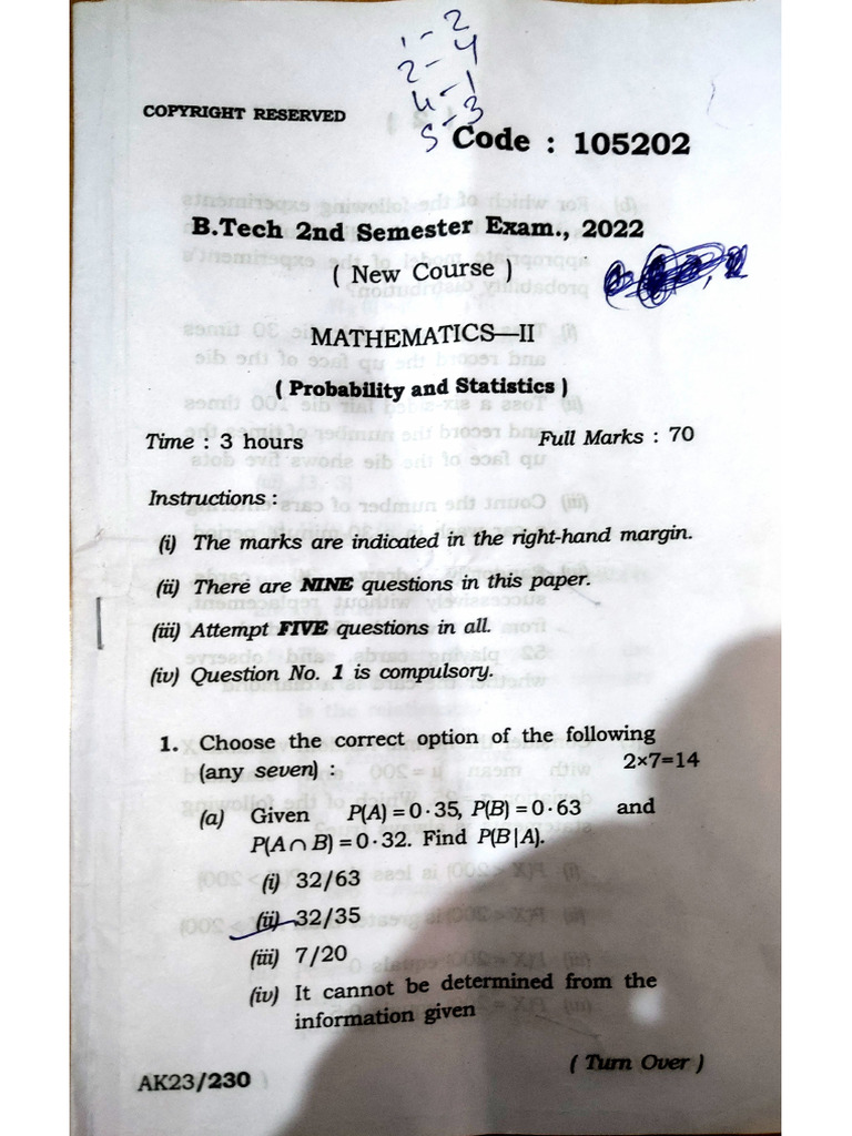 AKU Mathematics - II (CSE 2022) | PDF