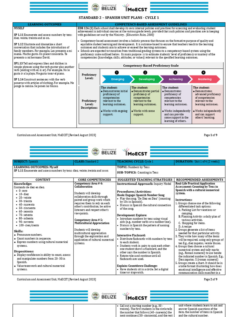 Standard 2 - Cycle 1 - Spanish | PDF