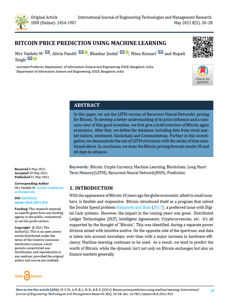Bitcoin Price Prediction Using Machine Learning | PDF