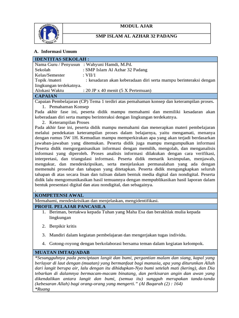 4.modul Ajar Tema 1 | PDF