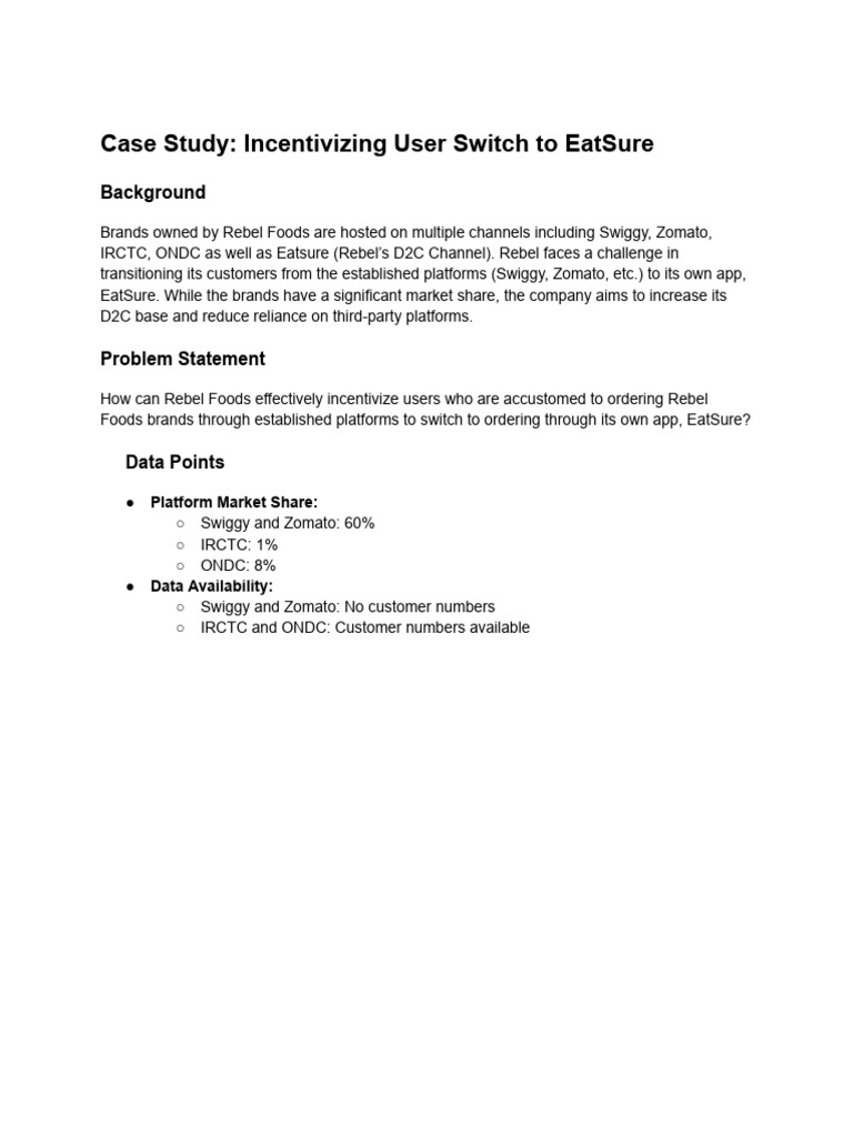 Case Study - Incentivizing User Switch To EatSure | PDF