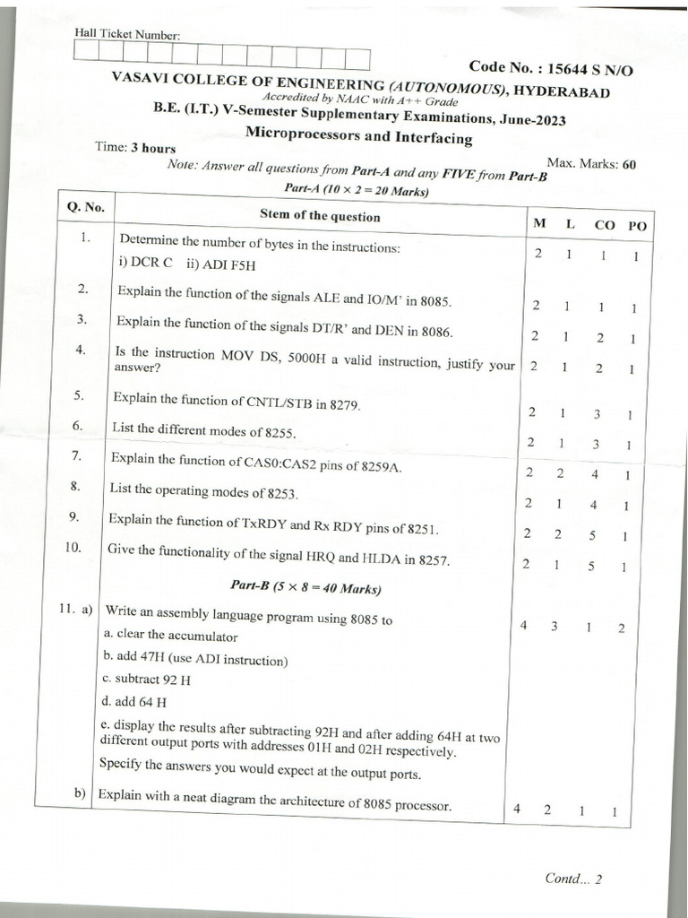 Microprocessors and interfacing i t v sem june 2023 pdf