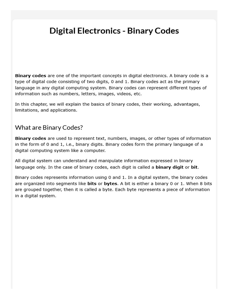 Digital Electronics Binary Codes | PDF