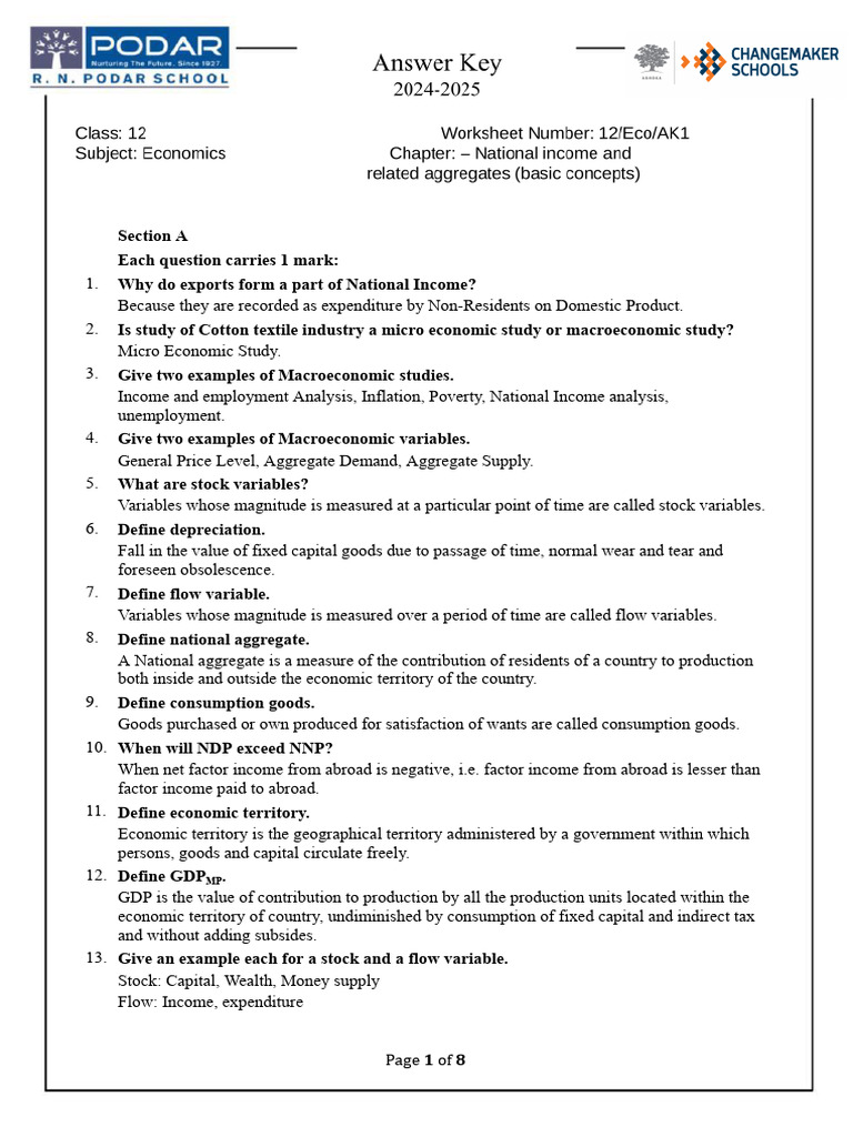 AK 1 Unit 1 - National Income & Related Aggregates (Basic Concept) | PDF