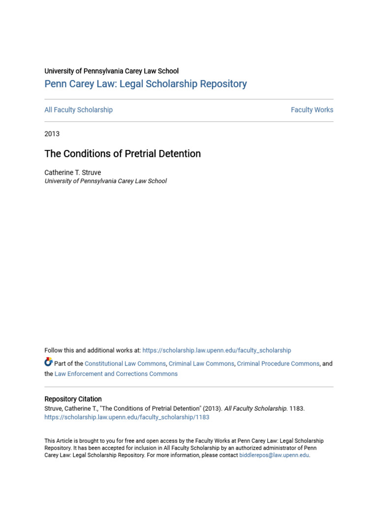The Conditions of Pretrial Detention | PDF