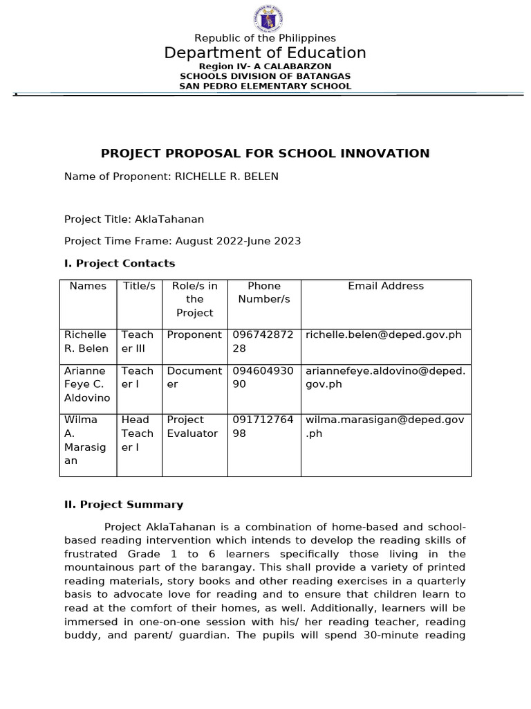 PROJECT PROPOSAL FOR SCHOOL INNOVATION_2.0 | PDF