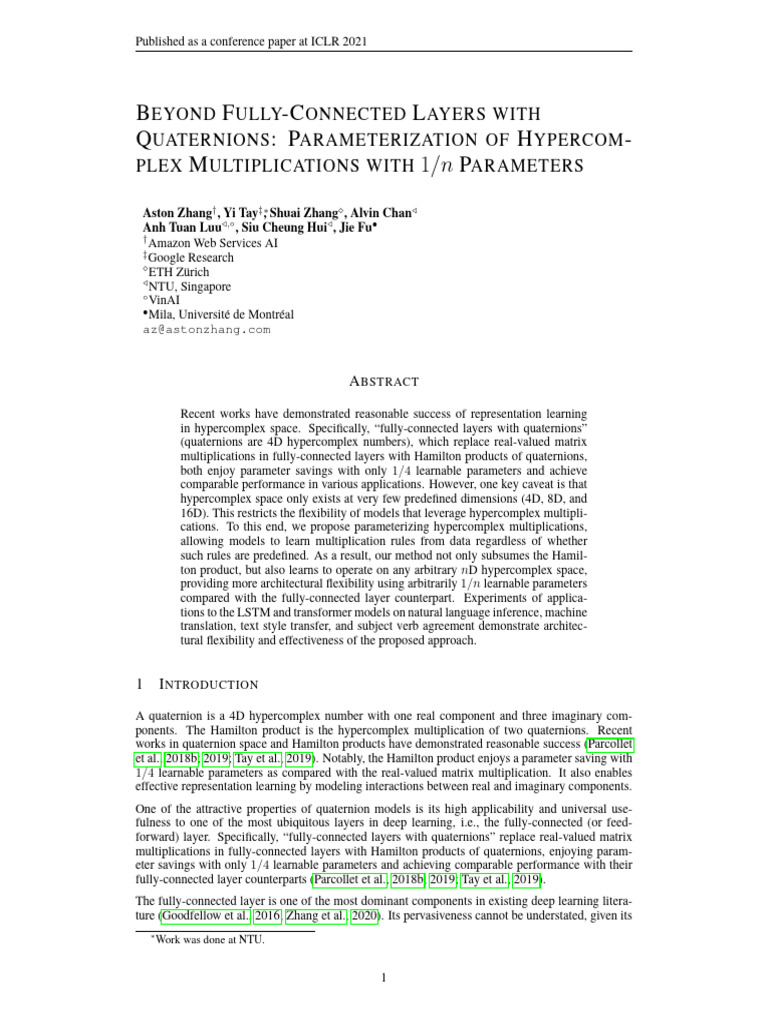 Beyond Fully-Connected Layers With Quaternions Parameterization of ...