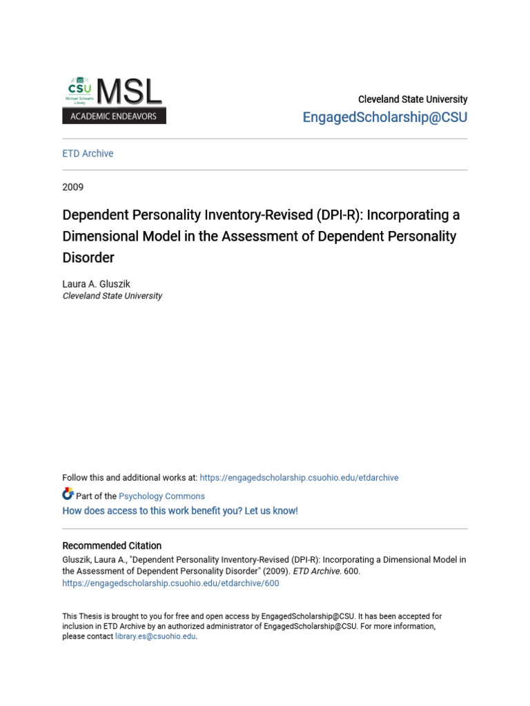 Dimensional Assessment of Dependent Personality | PDF | Diagnostic And ...