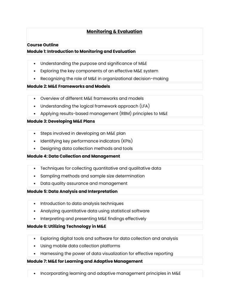 Monitoring & Evaluation Course Overview | PDF | Business