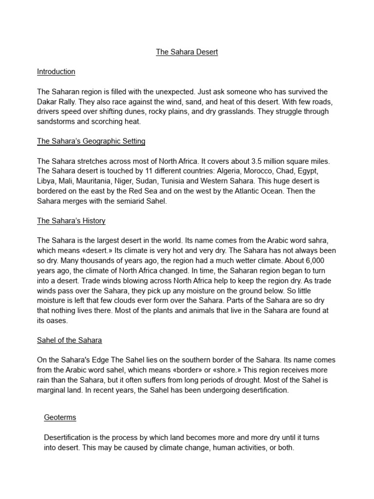 Sahara Desert Notes Pdf