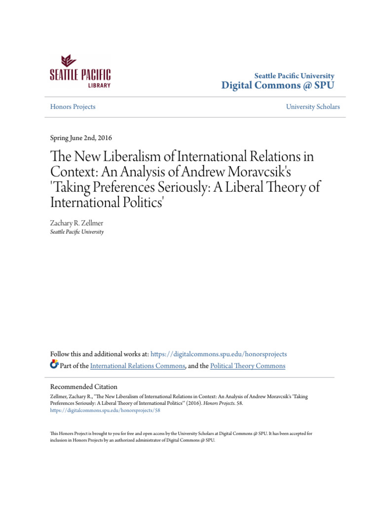 The New Liberalism of International Relations in Context - An Anal | PDF