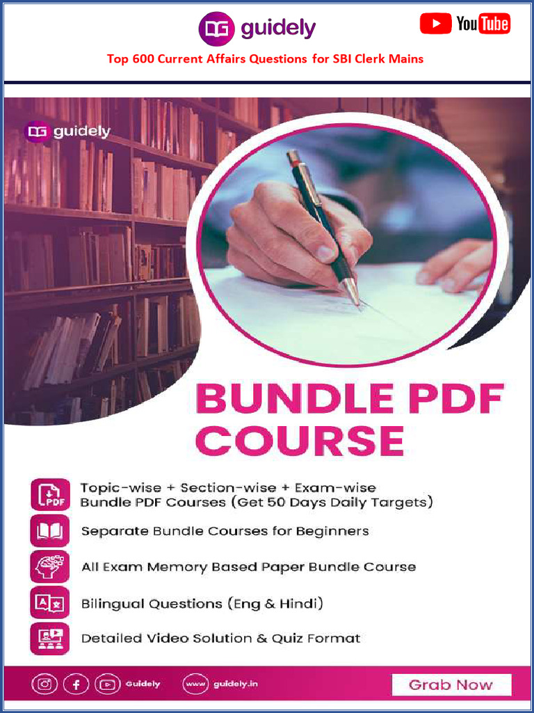 Guidely Top 600 GA Questions For SBI Clerk Mains | PDF