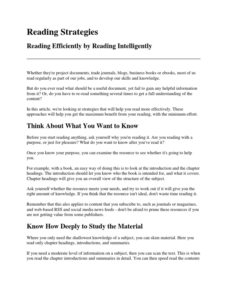 Reading Strategies: Reading Efficiently by Reading Intelligently | PDF