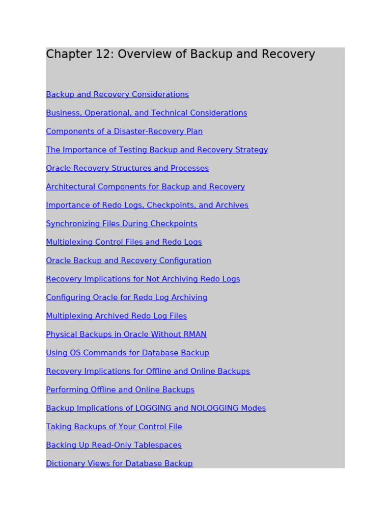 Overview of Backup and Recovery | PDF