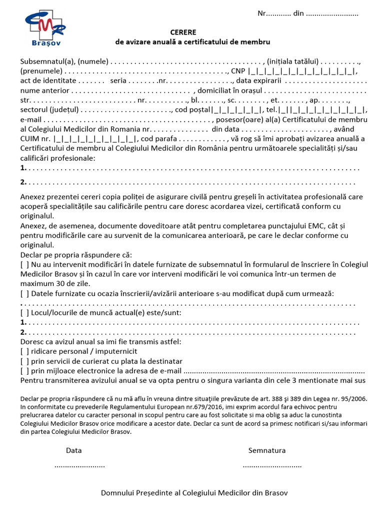 Cerere Avizare Anuala1 | PDF