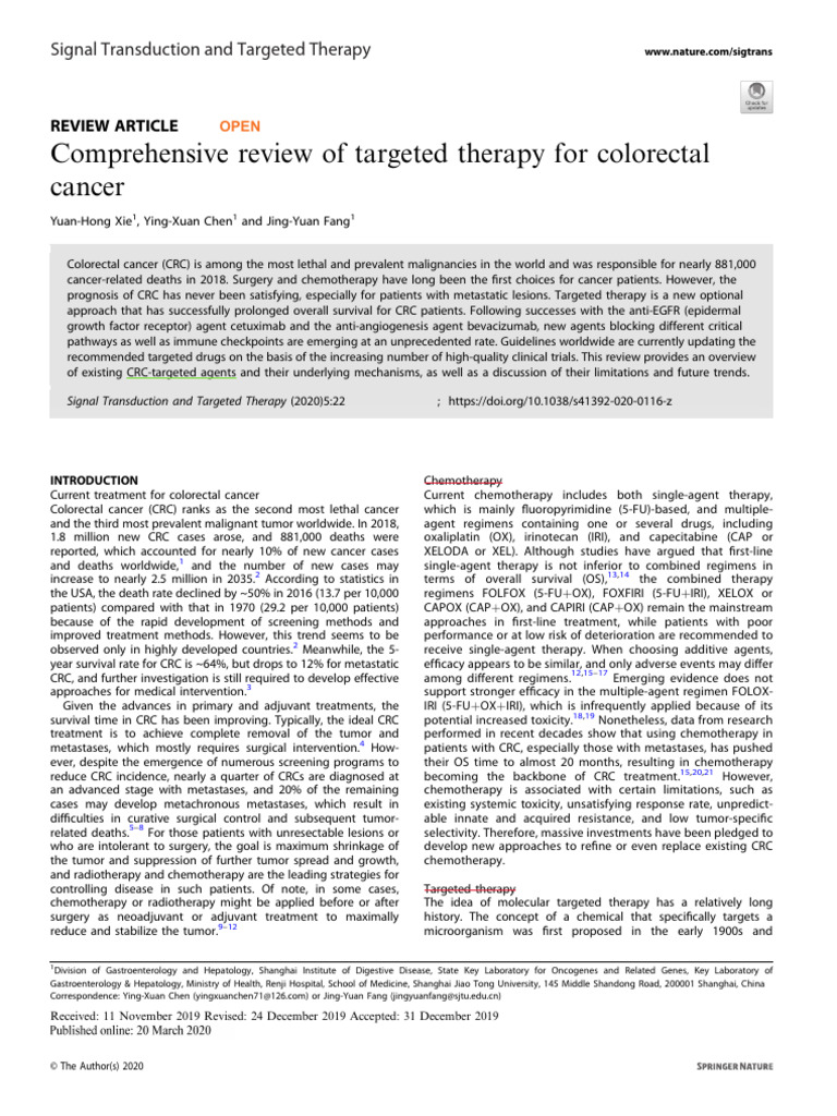 Comprehensive Review of Targeted Therapy For Colorectal Cancer | PDF ...