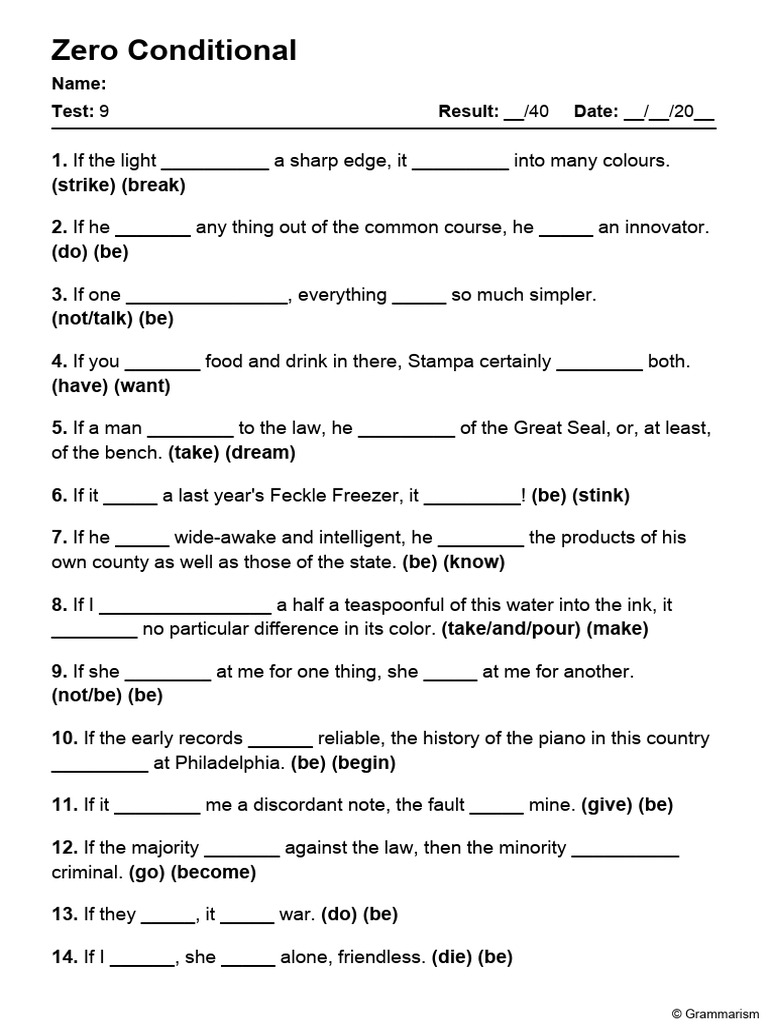Grammarism Zero Conditional Test 9 1284108 | PDF