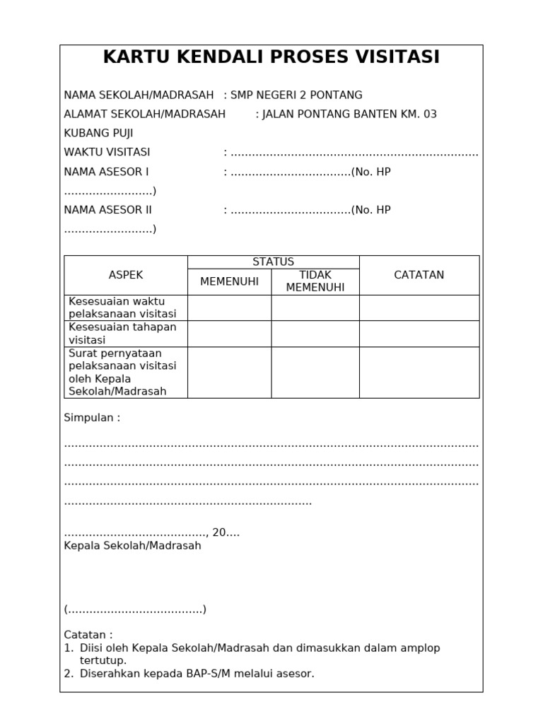 Kartu Kendali Proses Visitasi | PDF