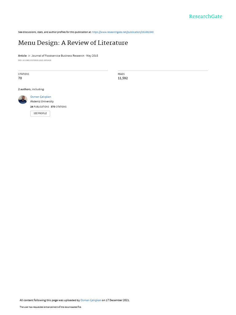 Menu Design AReviewof Literature | PDF