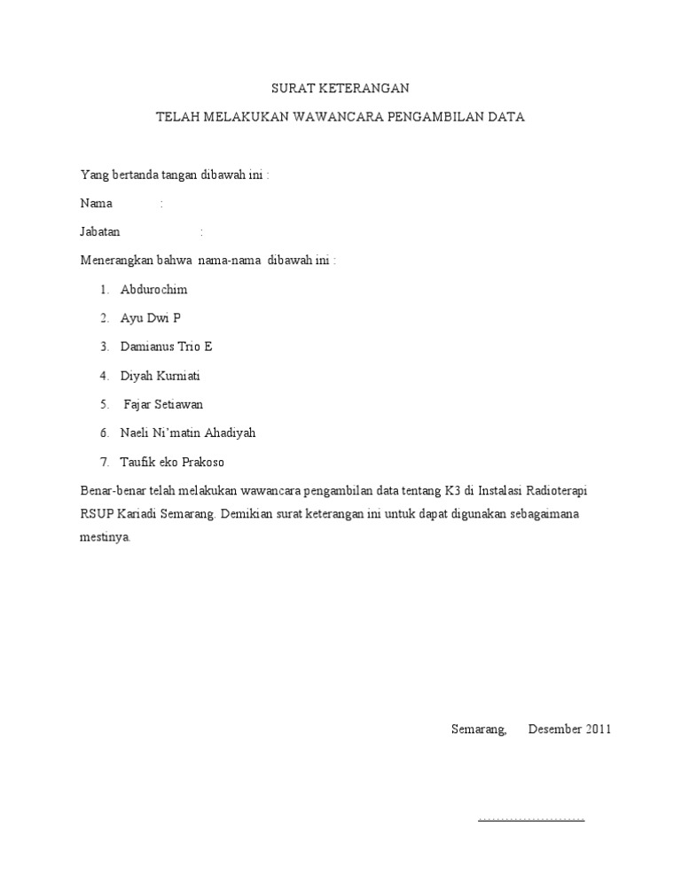 Contoh Surat Keterangan Telah Melakukan Observasi Belajar