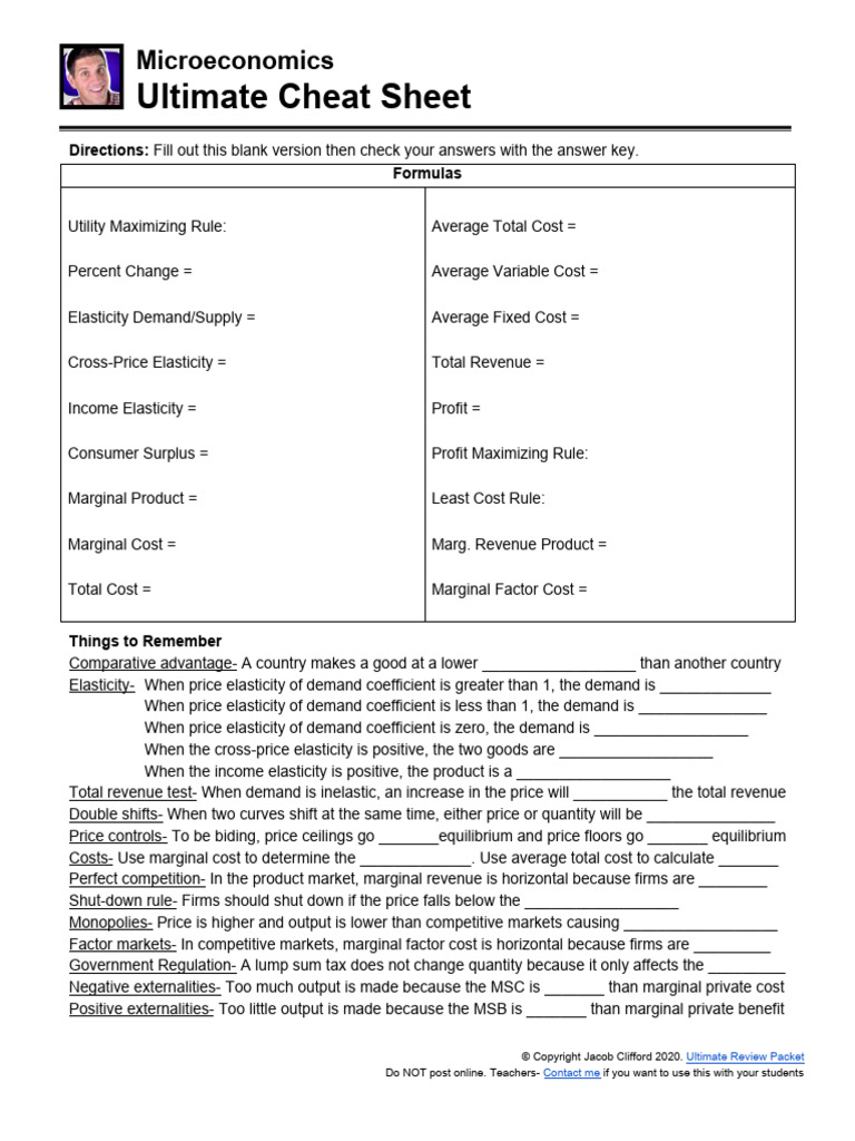 Ultimate Cheat Sheet Blank PDF Elasticity (Economics) Business(02)