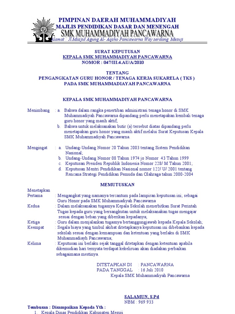 Sk Guru Dan Pembagian Tugas Smk