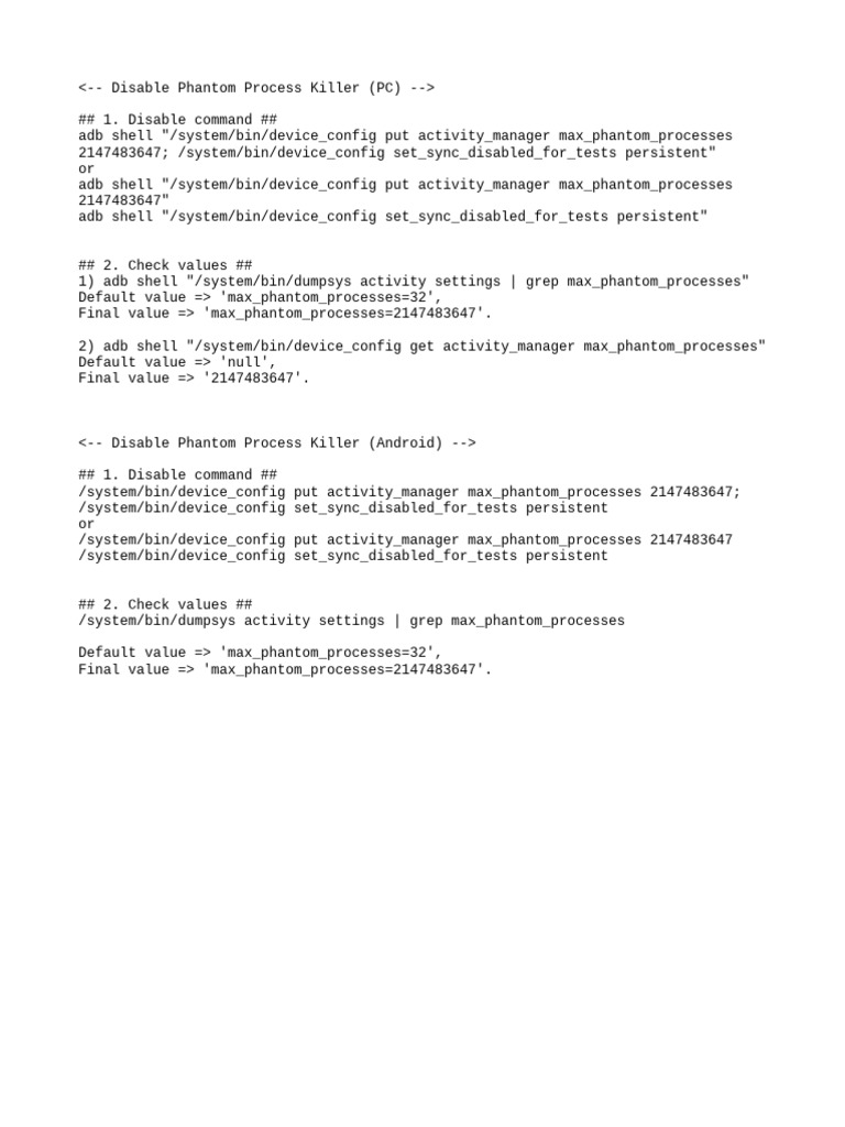 Disable PHANTOM PROCESS KILLER | PDF