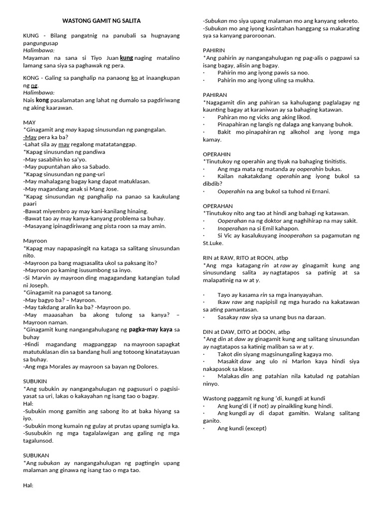 Wastong Gamit NG Mga Salita | PDF
