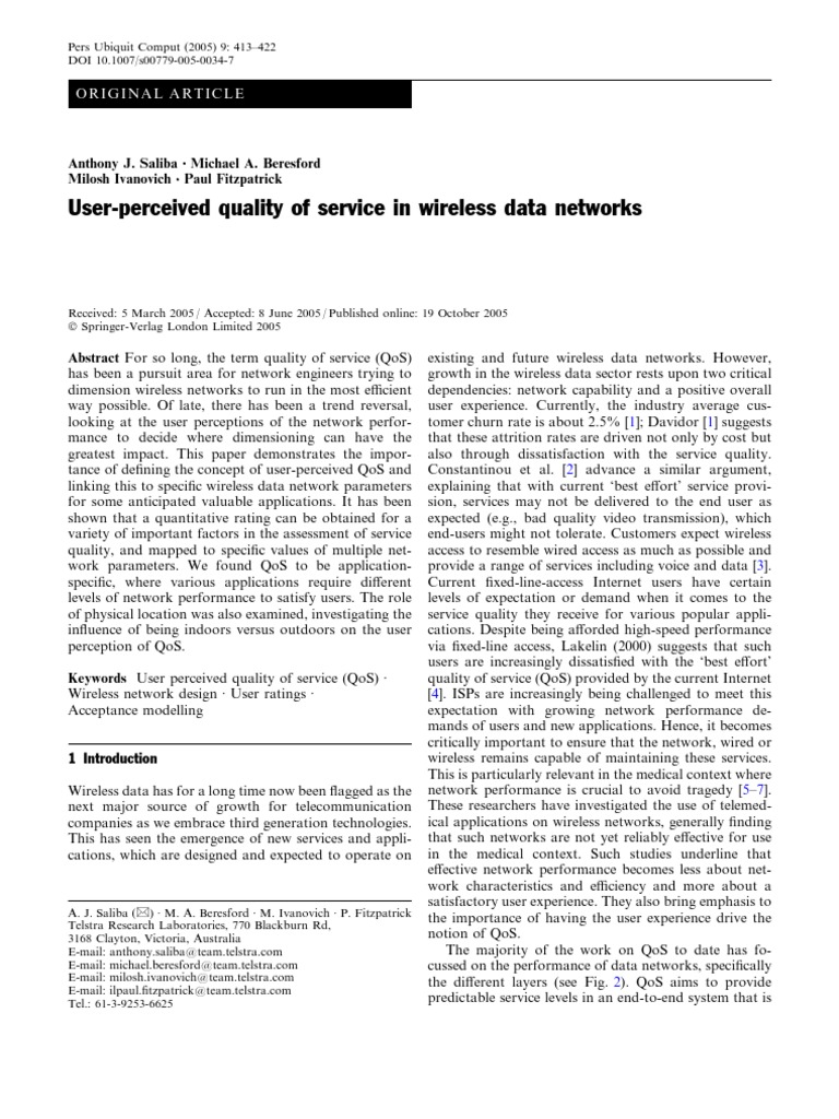 Wireless QoS: User Perception Focus | PDF | Quality Of Service ...