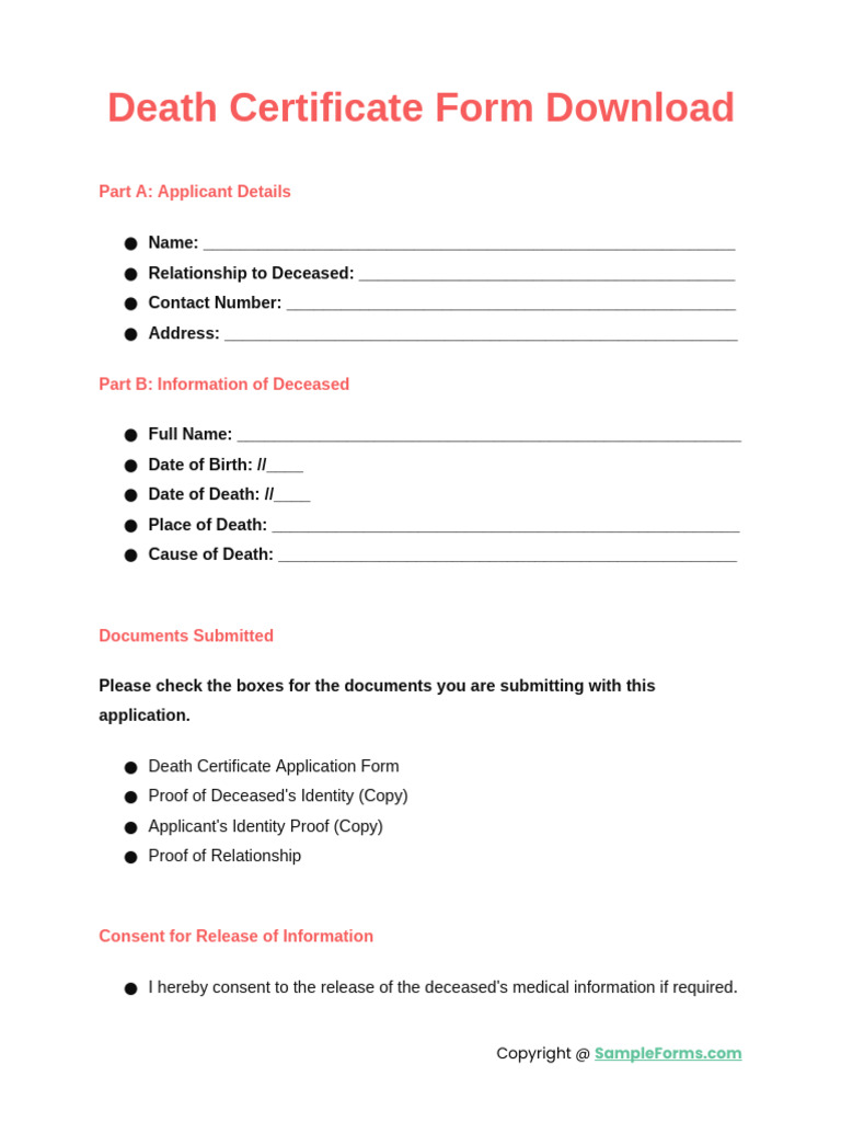 Death Certificate Form Download PDF