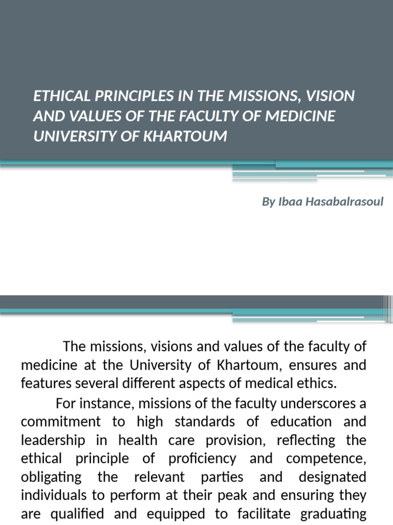 ETHICAL PRINCIPLES IN THE MISSIONS, VISION AND VALUES OF THE FACULTY OF ...