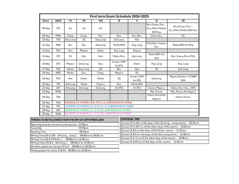 First Term 24-25 Exam Schedule - Final | PDF