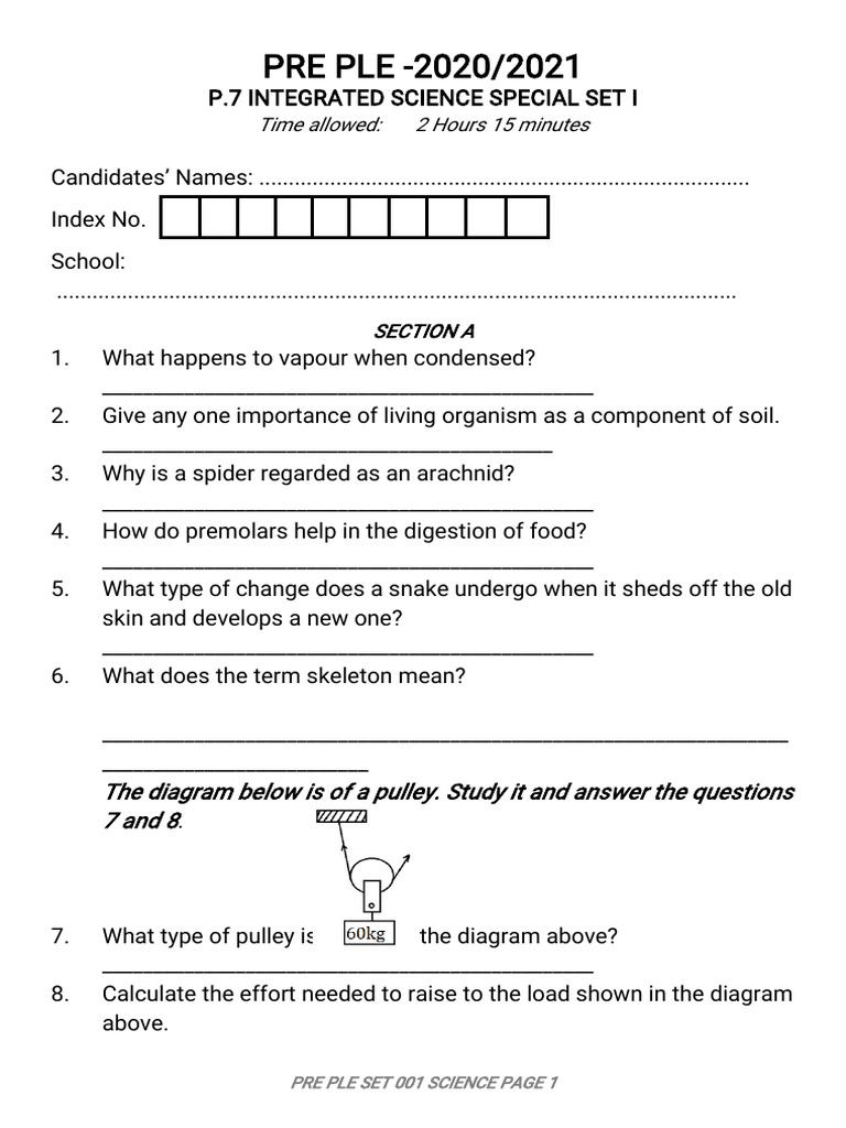 Integrated Science Pre PLE Questions | PDF