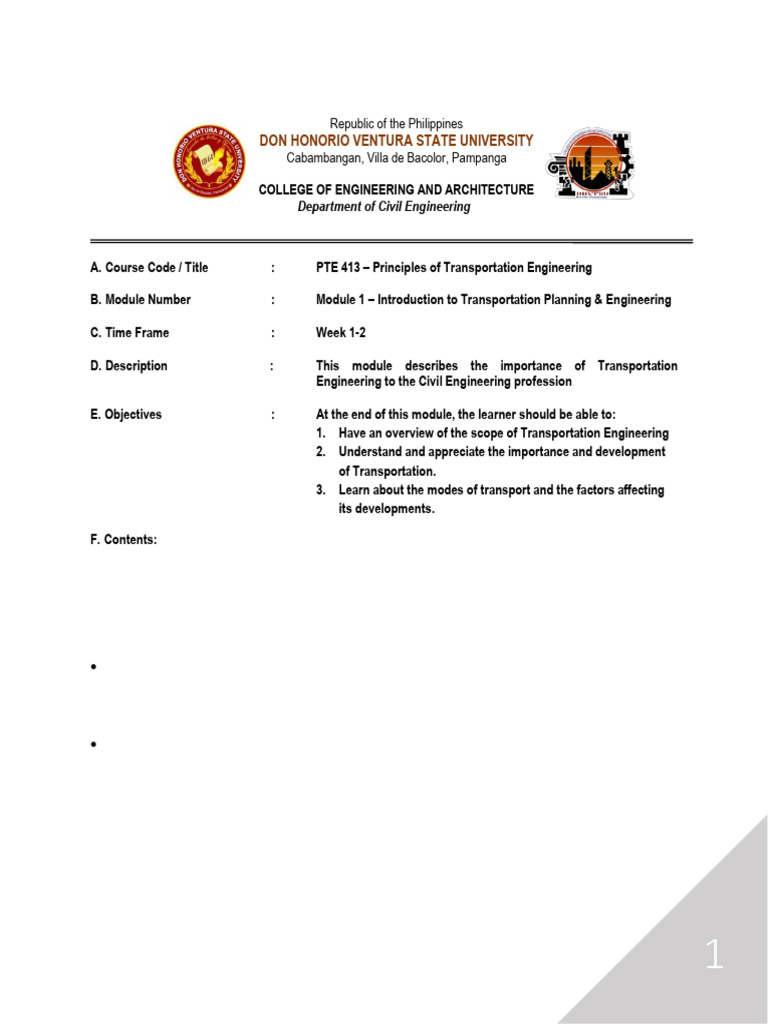 PTE 413 2024 Module 1 Introduction To Transportation Planning ...