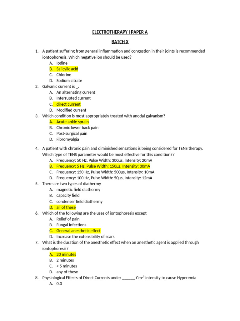 Electrotherapy I Paper A | PDF