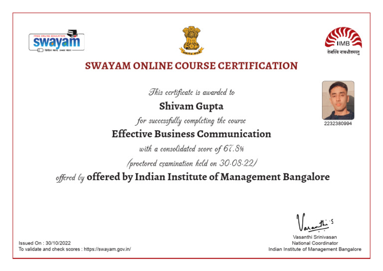 SWAYAM Course Completion Certificate | PDF